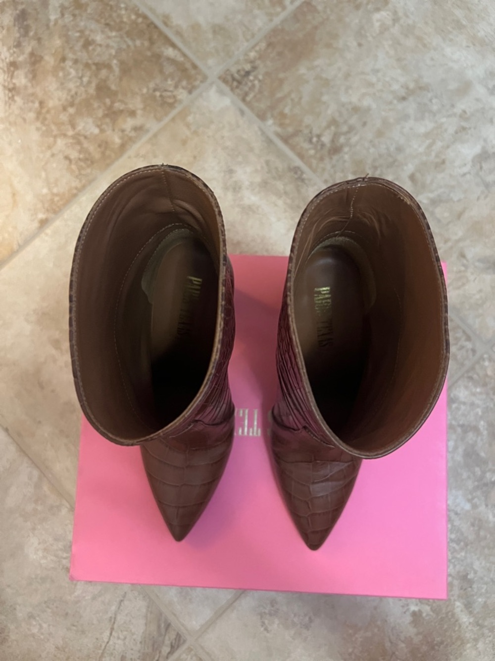 Paris Texas Brown Croc-Embossed Pointed Toe Ankle Boots - Picture 6 of 8